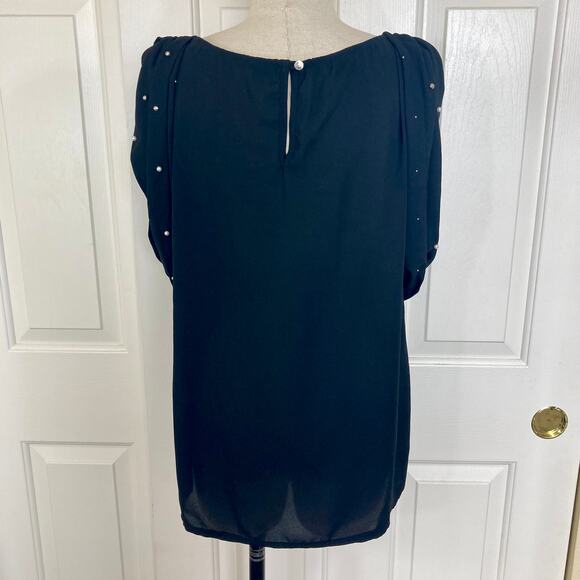 Pearl studded black top womens medium drape sleeve round neck blouse by RolyPoly - Picture 5 of 10
